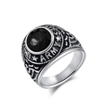 Vintage US Army eagle ring in stainless steel with a round black faceted gemstone center - Size 7 / Black