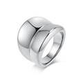 Minimalist polished stainless steel wide band ring with a glossy double-layered mirror finish - Size 6 / Steel