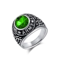 Vintage US Army signet ring in titanium steel with a large faceted green gemstone inlay - Size 7 / Green
