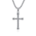 Heren hip-hop ketting met gedraaide kruishanger van zilver roestvrij staal op witte basis - Zilverkleurige Kruisketting