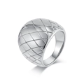 Anello largo in argento lucido con classico motivo a griglia e design audace - Taglia 6 / Color Acciaio