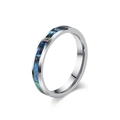 Polished silver tungsten ring featuring an iridescent abalone shell inlay design - Size 6 / 4mm / Steel