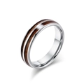 Polished silver tungsten ring with double row wood inlay and sleek metallic finish - US 6 / Steel (6mm)