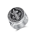 Anillo medalla de San Benito vintage en acero inoxidable plateado y negro para hombre - Talla 7 / Color Acero