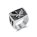 Anillo de sello de águila vintage para hombre en acero inoxidable con detalles de bandera USA - Talla 8 / Color Acero