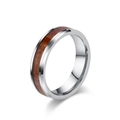 Minimalist silver tungsten ring with an elegant brown wood grain inlay for men and women - Size 6 / 6mm Steel Silver