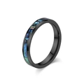 Polished black tungsten ring for couples with iridescent colorful abalone shell inlay - Size 6 / 4mm / Black