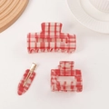 Set di mollette per capelli a scacchi bianchi e rossi con grandi clip e fermaglio a becco d'anatra - Rosso a Quadri Collezione