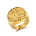Bague chevalière homme en acier inoxydable doré avec relief de Jésus et gravure religieuse - Taille 7 / Or