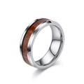 Minimalist silver tungsten steel ring with brown wood inlay for men and women - Size 6 / 8mm Steel Color