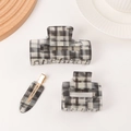 Three-piece set of black and white plaid hair claws and clip with resin finish - Black Plaid Collection