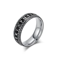 Nordic vintage Viking rune stainless steel ring with black enamel inlay and silver edges - Size 8 / Steel
