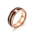 Polished rose gold tungsten steel ring featuring dual grooves and a natural wood inlay - US 6 / Rose Gold (8mm)