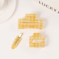 3-piece yellow plaid hair claw set including two clips and one long oval barrette - Yellow Plaid Collection