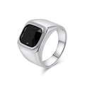 Men's titanium steel square black gemstone ring in polished silver finish - Size 7 / Steel Black Stone