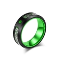 Men's titanium steel ring with green gemstone and Celtic knot patterns on black metal - Size 6 / Green