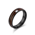 Polished black tungsten ring with natural brown wood inlay and double groove design - Black (6mm)