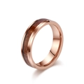 Bague en tungstène or rose poli avec incrustation de bois naturel brun rouge - 6mm Or Rose