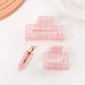 Set of pink plaid hair accessories including large claw clip and small snap clip - Pink Plaid Collection