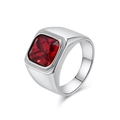 Men's silver steel ring with luxury square cut red gemstone in a polished finish - Size 7 / Steel Red Stone