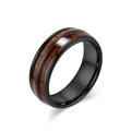 Polished black tungsten ring with double brown wood inlay for men and women - Black (8mm)