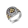 Retro stainless steel Freemason signet ring with gold accents and compass G emblem - Size 7 / Two-tone (Gold & Silver)