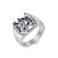 Vintage stainless steel horseshoe and horse head ring with detailed silver relief finish - Size 7 / Steel