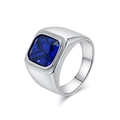 Men's silver steel ring with square blue gemstone and polished gold-plated finish - Size 7 / Steel Blue Stone