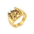 Brushed gold stainless steel horse head horseshoe ring for men and women - Size 7 / Gold