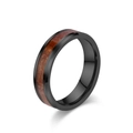 Bague minimaliste en tungstène noir avec insert en bois et bords biseautés polis - 6MM Noir