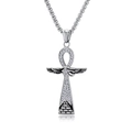 Silver Ankh cross necklace with Horus Eye and wings pendant in stainless steel - Pendant Necklace Set / 60cm Chain / Steel