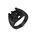 Unique matte black stainless steel horse head horseshoe ring for men with relief design - Size 7 / Black