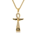 Gold-plated stainless steel Ankh cross necklace with sparkling stones on white background - Pendant Necklace Set / 60cm Chain / Gold