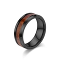 Bague en tungstène noir poli avec incrustation de bois naturel pour hommes et femmes - 8MM Noir