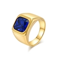 Bague pour homme en acier inoxydable plaqué or 18 carats avec pierre bleue carrée - Or Pierre Bleue