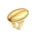 Elegante anillo ovalado dorado con borde de cuentas en acero inoxidable pulido - Talla 6 / Dorado