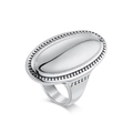 Anillo de cóctel ovalado de lujo en acero inoxidable pulido con borde de cuentas para mujer - Talla 6 / Color Acero