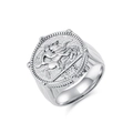 Anillo de moneda Templario vintage en oro de 18K con grabado de caballero de 1918 - Talla 8 / Color Acero
