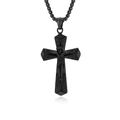 Collar de crucifijo en acero de titanio negro con patrón griego y acabado mate fino - Juego de Collar (Con Cadena de 3*60cm) / Negro