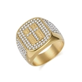 Iced out gold stainless steel cross signet ring for men with brilliant CZ stones - Gold