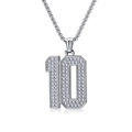 Collier hip hop argent chiffre 10 avec diamants et chaîne vénitienne robuste - Numéro 10 Avec Chaîne / Acier