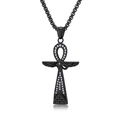 Black Ankh cross necklace with Eye of Horus detail and sparkling white rhinestones - Pendant Necklace Set / 60cm Chain / Black