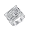 Silver stainless steel Last Supper ring with cubic zirconia and vintage relief design - Steel