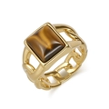 Bague chaîne cubaine hip hop pour homme avec pierre oeil de tigre carrée dorée - Taille 8 / Oeil de Tigre Doré