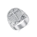 Hip hop silver crucifix ring featuring micro-paved zircons and 3D Jesus relief - Size 8 / Steel