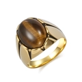 Vintage men's stainless steel ring featuring a large oval tiger eye stone in gold finish - Size 7 / Gold Tiger's Eye
