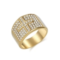 Anillo hip hop de acero inoxidable chapado en oro de 18K para hombre con cruz de cristales - Talla 7 / Dorado
