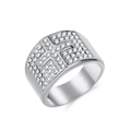 Anillo de hip hop para hombre en acero inoxidable con cruz y cristales blancos - Talla 7 / Color Acero
