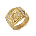 Hip hop 18K vergulde roestvrijstalen paardenhoofd ring met diamanten voor heren - Maat 7 / Goud