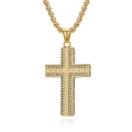 Collana a croce in acciaio al titanio dorato con motivo a greca e cristalli - Oro Con Catena a Maglie Tonde